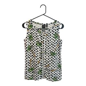 Rafaella Black and Green Palm Tree Print Sleeveless Blouse Size Small
